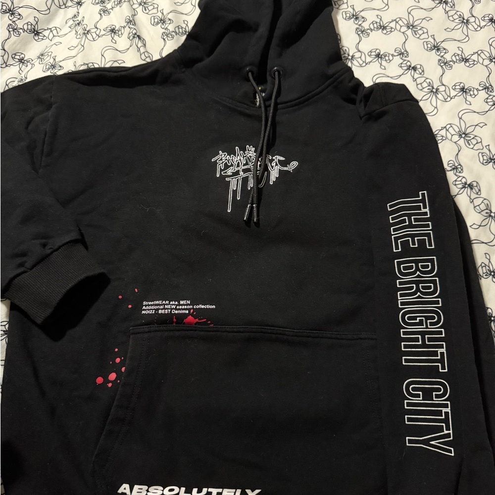 Black Hoodie with White and Red Accents
